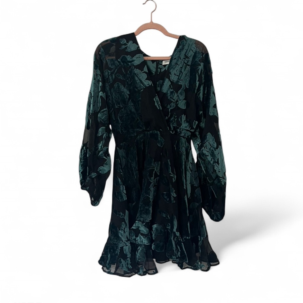 Amanda Uprichard Teal and Black Floral Dress